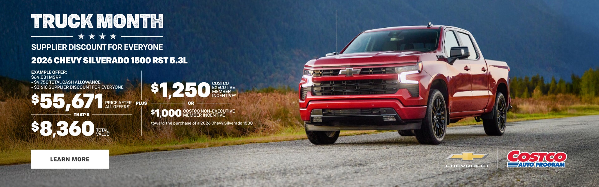 2026 Chevy Silverado 1500 RST 5.3L. EXAMPLE OFFER: $64,031 MSRP- $4,750 Total Cash Allowance - $3...